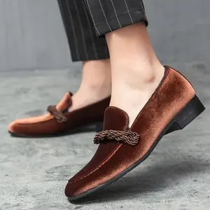 Men's Velvet Comfy Formal Loafers - Lightweight Flat Footwear with Bow Detail, Comfortable Fit for Casual and Office Wear