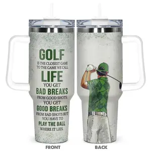 40oz Tumbler, 1 Count Stainless Steel Insulated Water Cup with Handle, Golf Lover Gift, Motivational Quote Insulated Coffee Tumbler, Perfect Gift for Dad, Husband, Golfer, Drinkware, Funny Dad Tumbler