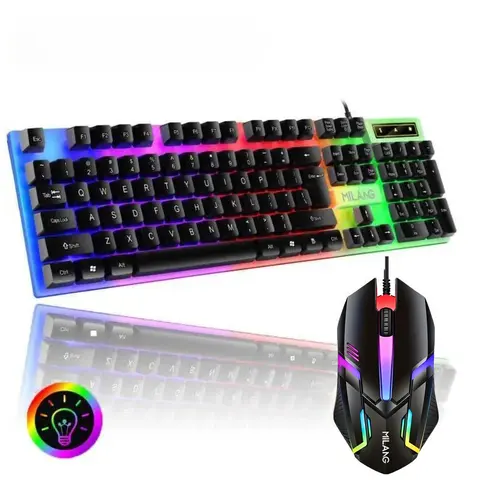 Unisex Ergonomic Wired Gaming Keyboard and Mouse Combo - Rainbow RGB Light, Plug-In Accessory for PC Esports Gaming & Office Work
