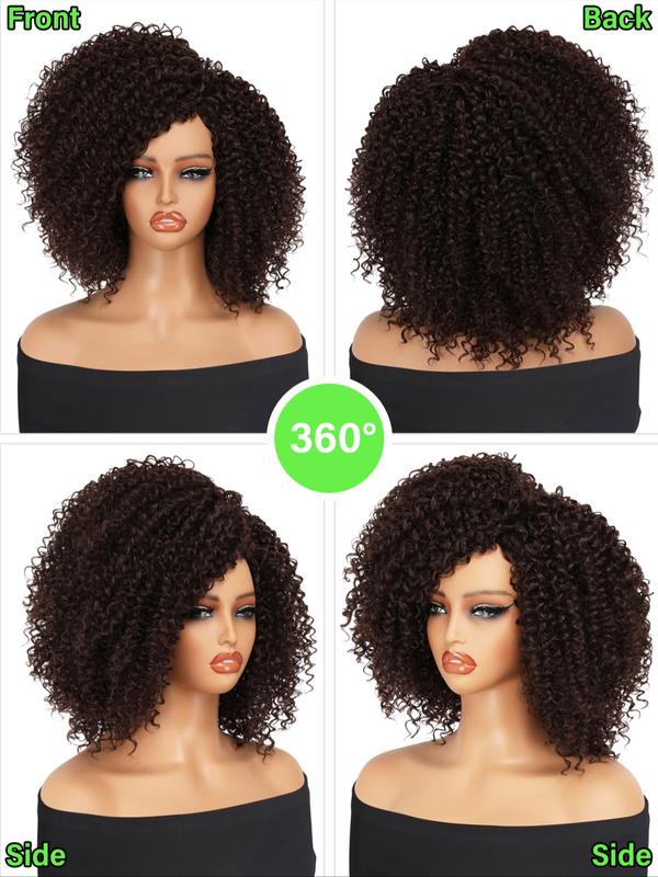 Kinky Curly Wigs Side Part 14 Inch Afro Curly Wig for Black Women Ombre Blonde Brown Twist Out African American Synthetic Material Wigs