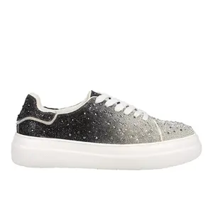 Corkys Womens Bedazzle Rhinestone Lace Up Platform Sneakers Shoes Casual - Black, Silver