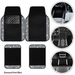 Black Bling Car Floor Mats Full Set, Universal Fit Most Cars,SUV, Trucks, 4 pcs Sparkle Glitter Diamond Carpet（Diamond Printed Design）