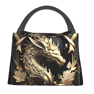 1 piece of golden dragon pattern, suitable for home, office, construction site and outdoor use, portable and reusable for both men and women, suitable for picnicking, hiking on the beach, storage of supplies, insulated and refrigerated lunch bag
