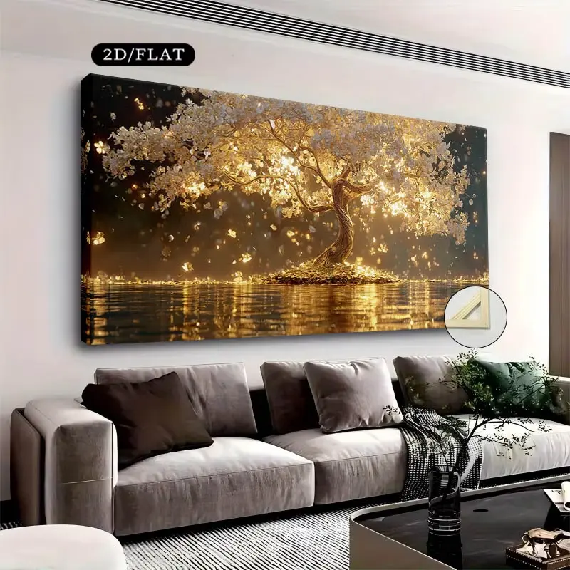1pc Luminous Tree Motif Canvas Wall Art Painting - 75x150cm/30x60in Framed Ready-to-Hang Decor, Modern Glowing Night Wall Hanging for Bedroom, Living Room, Luxury Holiday Home Gift