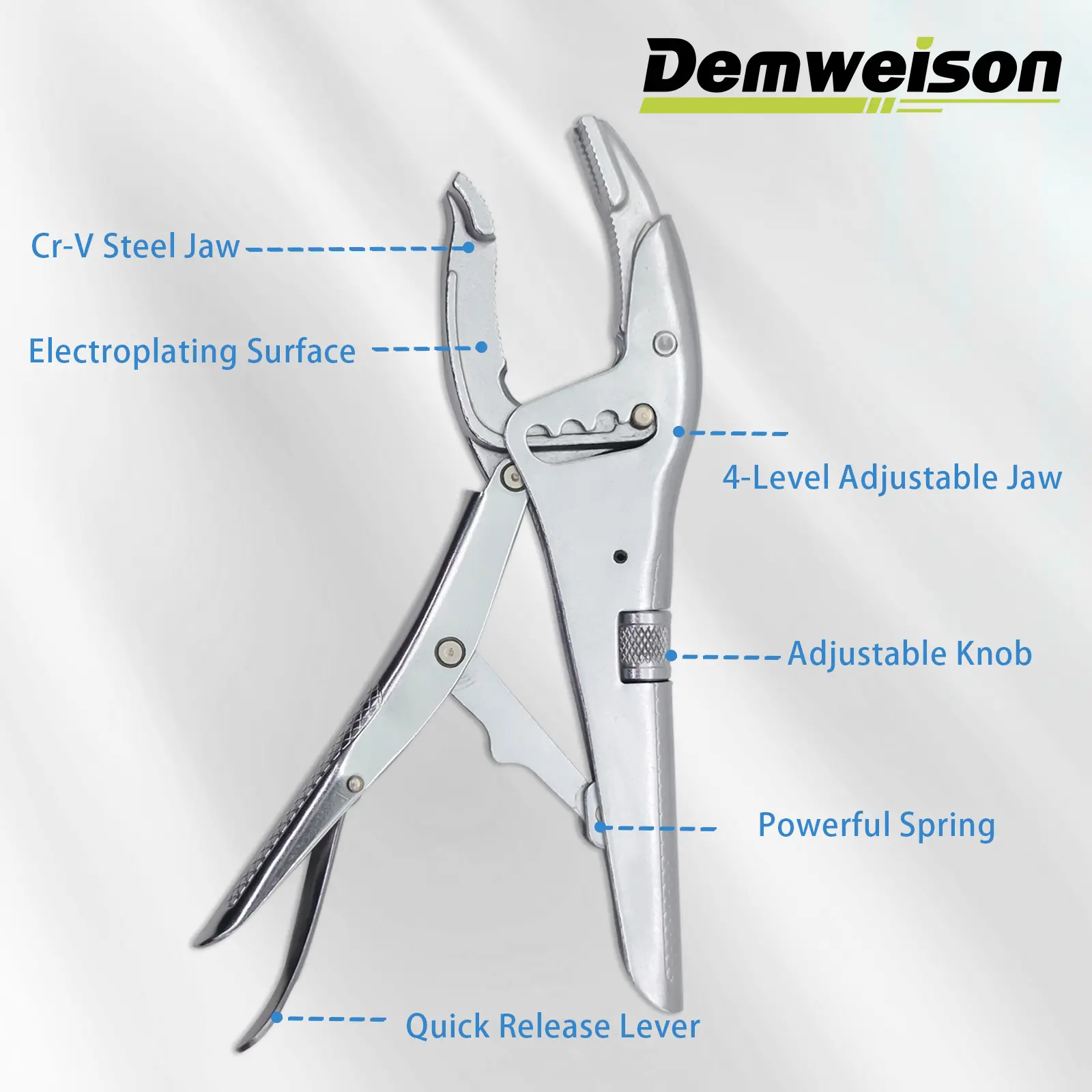 Demweison 10-Inch Cr-V Steel Jaw Locking Pliers - Adjustable Pressure, 4-Position Curved Metal Jaw, 1-Handed Quick Release Lever Multipurpose Clamp Tool for Automotive, Home DIY