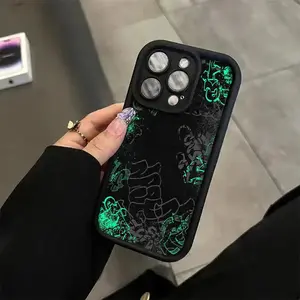 A Fluorescent Green Letter Art Black Fluorescent Anti-drop Lens TPU Protective Phone Case, Suitable for iPhone 17 Air/16 Plus/15 Pro Max/14 Pro/13/12/11/XS Max/X Phone Case, Ideal Gift for Family, Friends, Lovers, Girlfriends on Holidays TY39