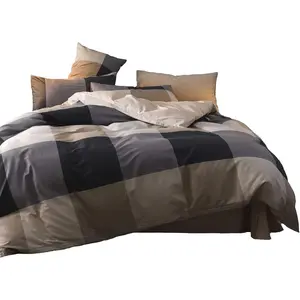 Duvet Cover Queen Soft Cotton 3 Pieces Bedding Sets Checkered Pattern Cotton Gingham Duvet Cover Set with Zipper Closure, Luxury Soft Breathable Comfy