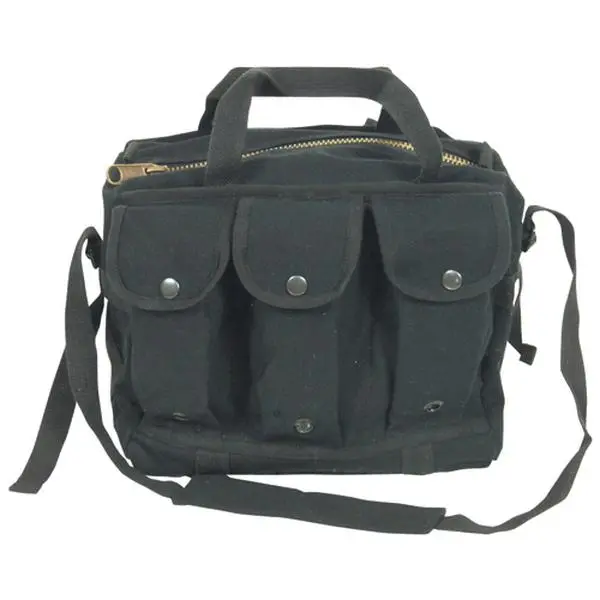 212 MAIN Mag Shooters Bag - Black Adjustable Strap Bag with Multiple Pockets, Brass Zipper, and Snap Closure