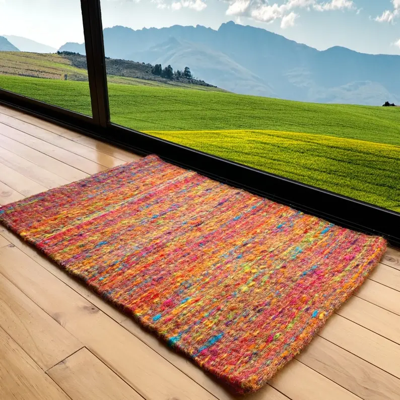 Entryway Sisal Rug, Handwoven Red Lava Welcome Mat, Colorful Doormat, Bedside, Welcome Mat, Floormat, Indoor Doormat, Boho Home Decor