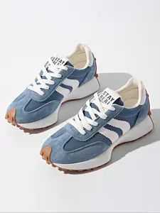 Women's Sporty Casual Color Block Sneakers Stylish Sneaker Trendy Walking Sneaker Spring Fall Fashion Round Toe Low-Top Lace-Up Thick Sole Breathable Outdoor Shoes Textile Sneakers