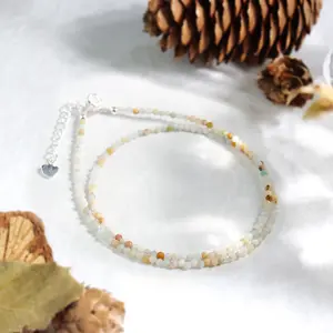 Natural Dainty Light Amazonite 2mm Tiny Beads Choker Minimalist Crystal Healing Natural Stone Necklace Gift For Her