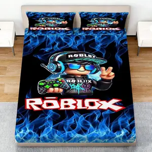 Roblox Gaming Theme Bedding Set, Base Ice Blue Flame Color, Soft Washable Pillowcases, Perfect Gift for Boys Girls