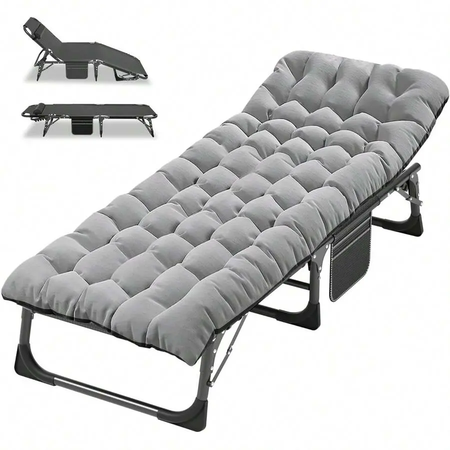 2025 Heavy-Duty Folding Camping Cot for Adults with Mat, 1200D Oxford Layer Adjustable Outdoor Bed, Cushioned Portable Loungers, Fully Collapsible Camping Accessories