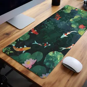 Serene Koi Pond Pattern Mouse Pad, 1 Count Rectangle Gaming Mouse Pad, Non-Slip Rubber Base Stitched Edge Desk Pad Office Desk Accessories for Home Office Game