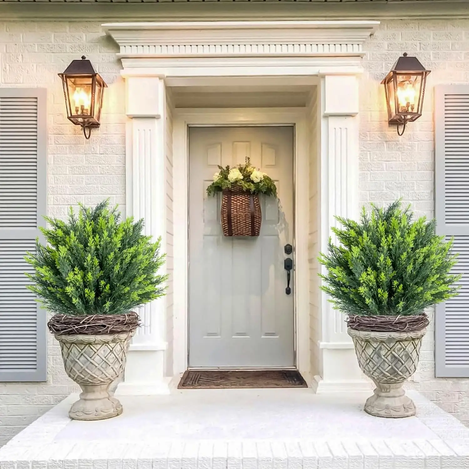 25in Lifelike Artificial Cedar Topiary Ball Trees with Ground Spike, 2-Piece Set, Balcony Artificial Trees, Boxwood Hedge Decor, Indoor-Outdoor Home Decor Gifts, Artificial Boxwood Hedge