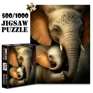 1pc 1000 piece adult puzzle 70x50cm Mother and Baby Elephant with Ornate Head Design 500 pieces paper jigsaw puzzle suitable for DIY creative games for adults and families, birthday and holiday stre