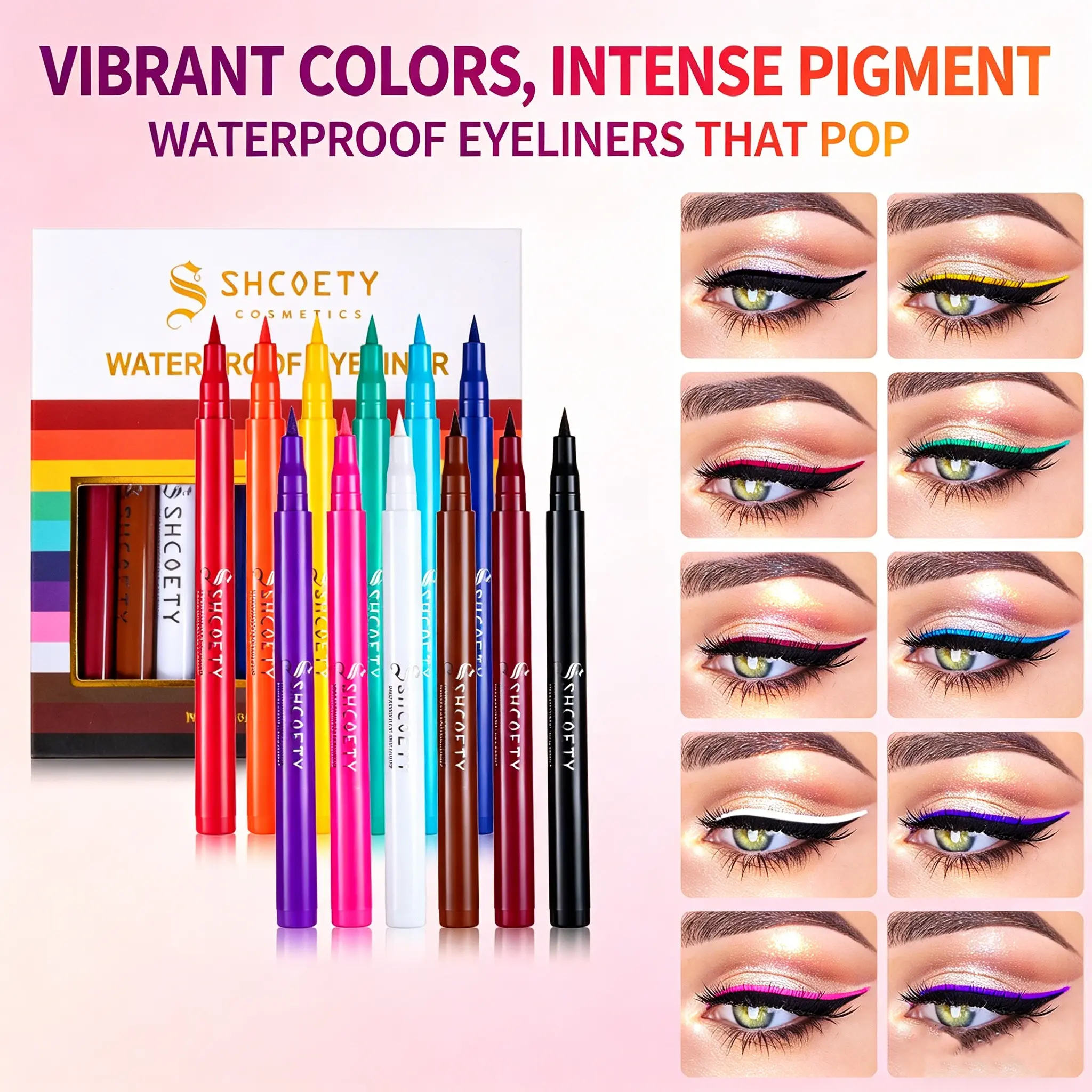12 Color Waterproof Liquid Eyeliner Set, Multi Liner, Smudge-Proof, Fast-Drying, Fine Tip, Vibrant Colors, Long-Lasting, Perfect for Holidays and Summer Makeup