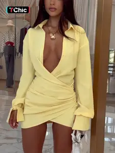 Elegant Ruched Bodycon Shirt Dress, Slim-Fitting Long Sleeve Maxi Dress, Perfect for Parties & Evening Events