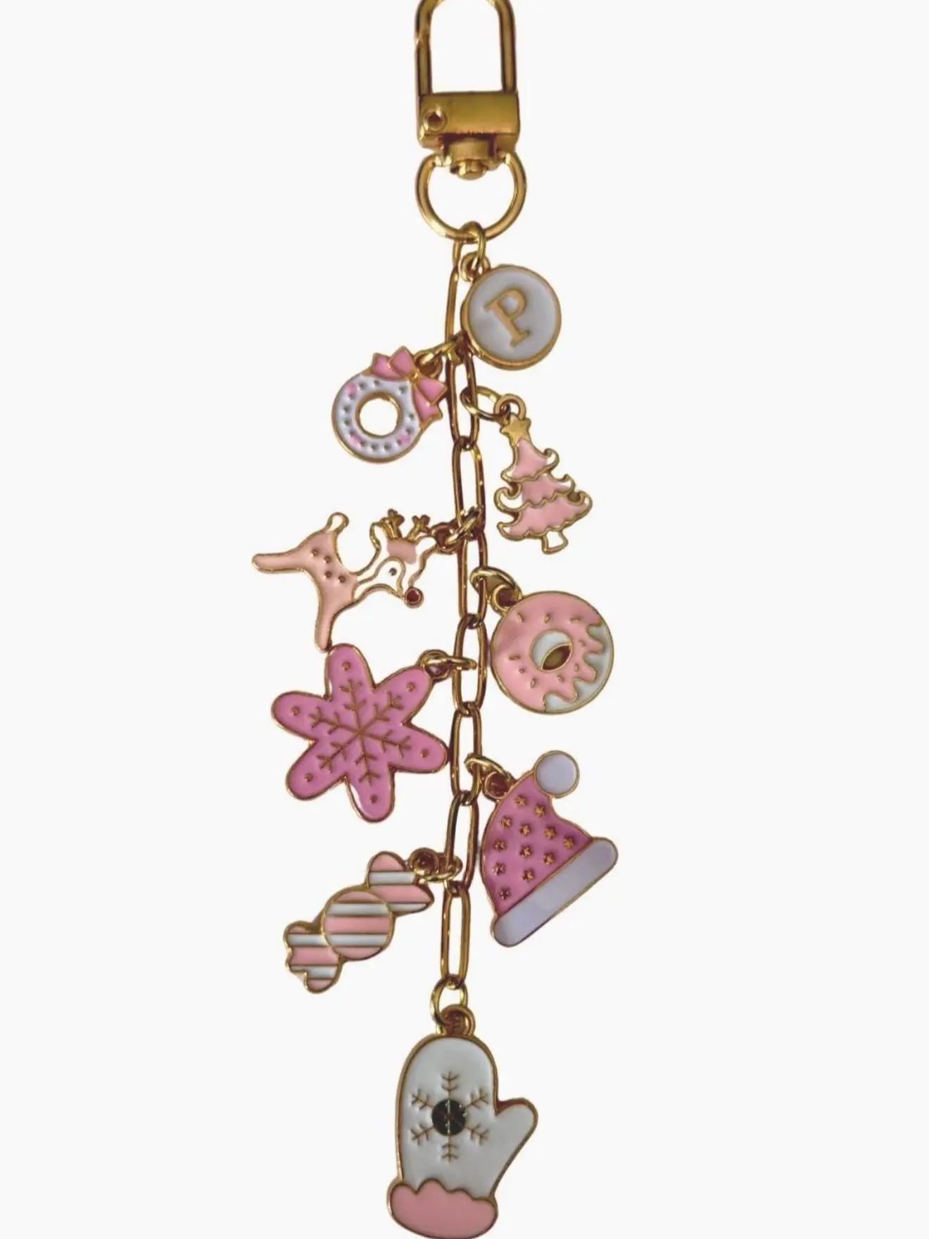 A Sweet Pink Christmas Charm Chain for Kindle, Nook, Kobo, E-reader, Tablet, Handbag, Planner | Cute Accessories | Clip-On Accessories