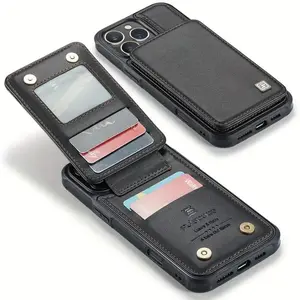 Magnetic Card Holder Smartphone Case, PU Leather Phone Case with Card Slot, Phone Accessories Compatible with iPhone 16E/15/14/13/12 Pro Max Plus