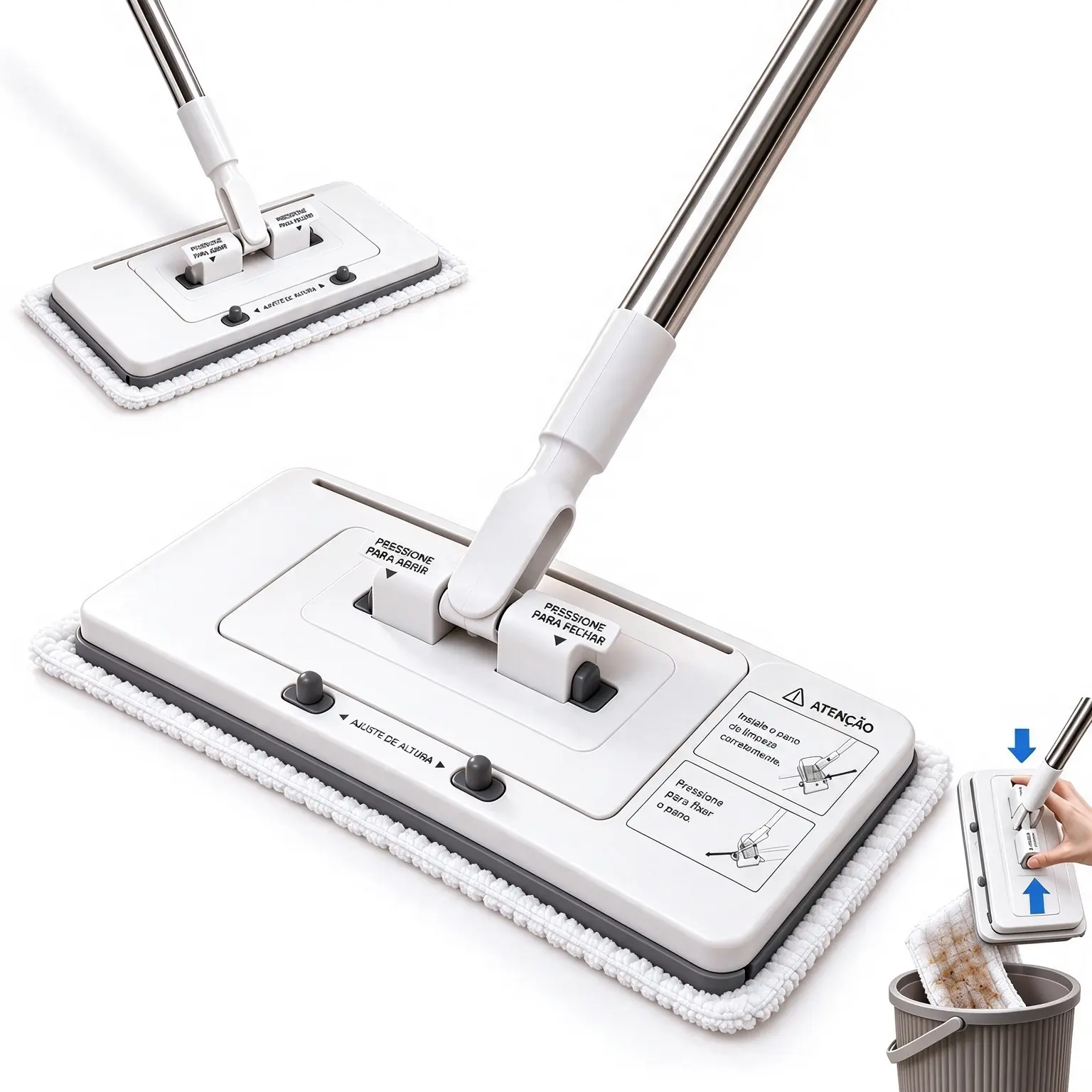 Adjustable Retractable Handheld Mop with Disposable Non-Woven Pads - Clamp-and-Go Dry/Wet Home Cleaning Supply, Hands-Free Automatic Clamp, Replaceable Pads for Hardwood, Tile Floors