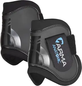 Shires ARMA Rear Fetlock Boots #1891 - Neoprene Lined Impact Resistant Jumping Boots - Multiple Sizes Black/Green / Cob/Full