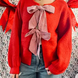 Holiday Gingham Bow Cardigan