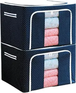 Akikai Clothes Storage Organizer Bins with Clear Window & Handles (Navy Dots, 66L, 2PC) Household