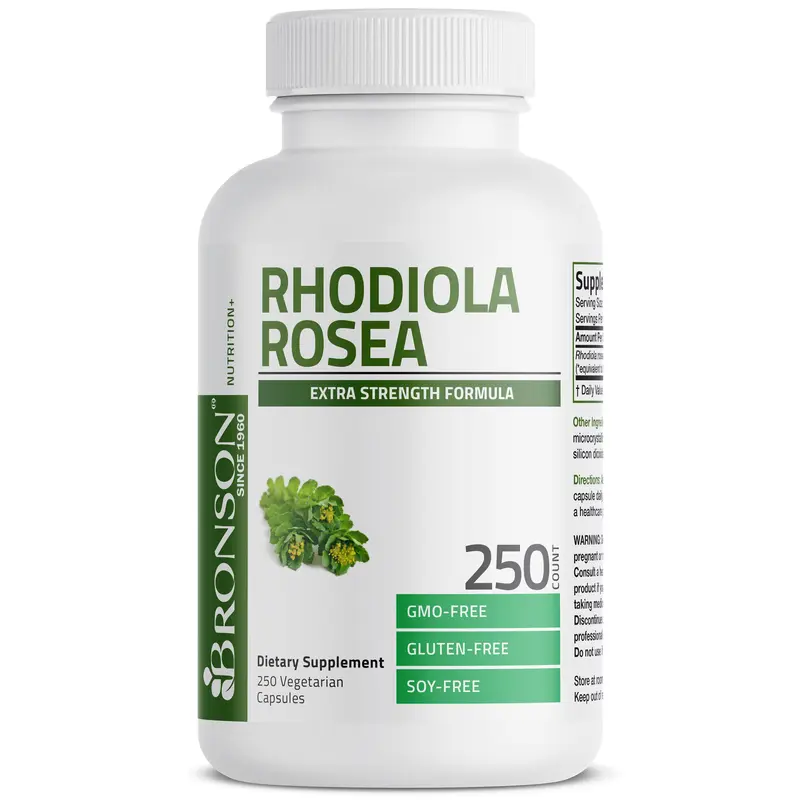 Bronson Rhodiola Rosea Root 4:1 Extract Capsules - 1000 mg High Potency Rhodiola Vitamins Supplements, Natural Healthcare Dietary Supplement for Adults, Gluten-Free, GMO-Free, Vegetarian, Cortisol Support, Healthy Fitness Aid