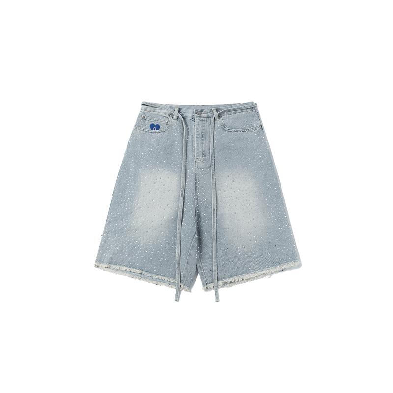 Aelfric Eden Rhinestone Application Loose Jorts Casual Soft Denim Jorts Wide Leg Streetwear Trendy Bottoms Baggy Jorts Summer Baggy Denim Shorts Wide Leg Loose Fit