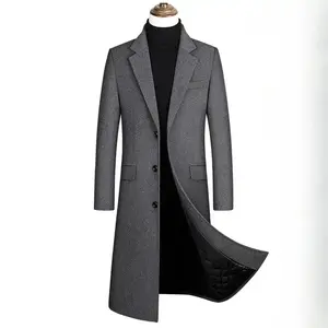 wool coat, long, over-the-knee, suit collar, padded and thickened wool coat for men.