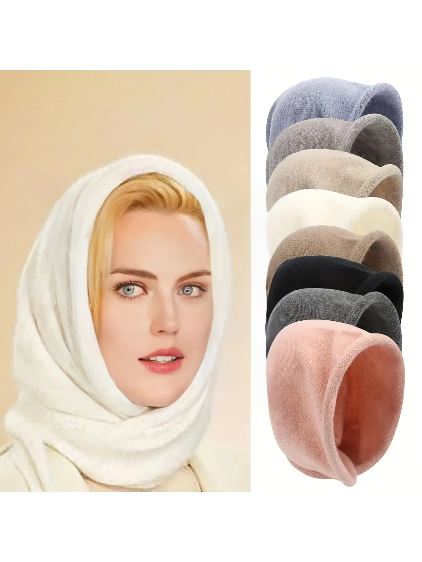 Womens Winter New Scarf One-piece Cap Faux Cashmere Knit DIY Headband Cap Overhead Woolen Hat