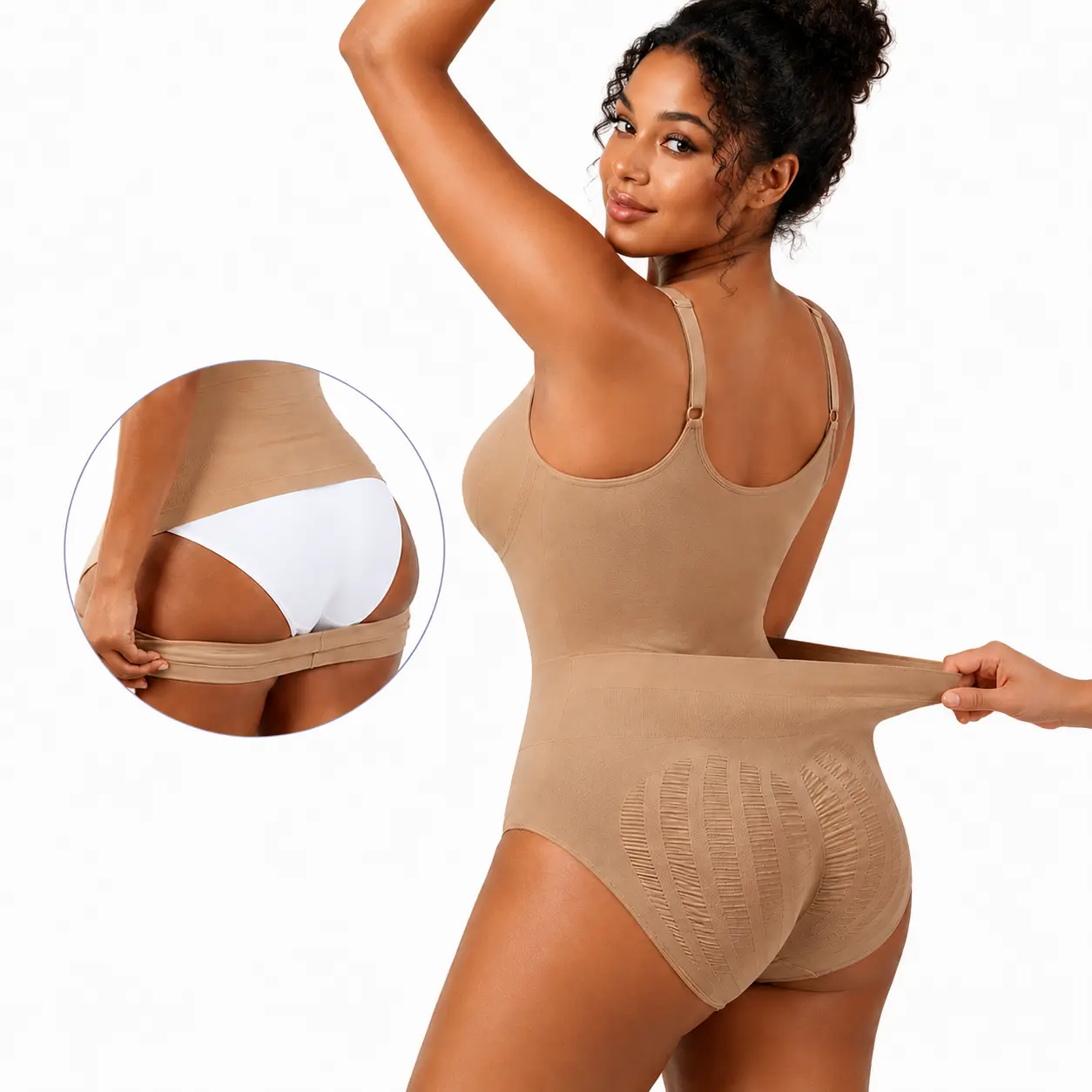 ChicCurve Women's Seamless Wireless Bodysuit Shapewear – V Neck Cross Support Structure, Tummy Control Pull-Down Access Butt Lifting Waist Cincher