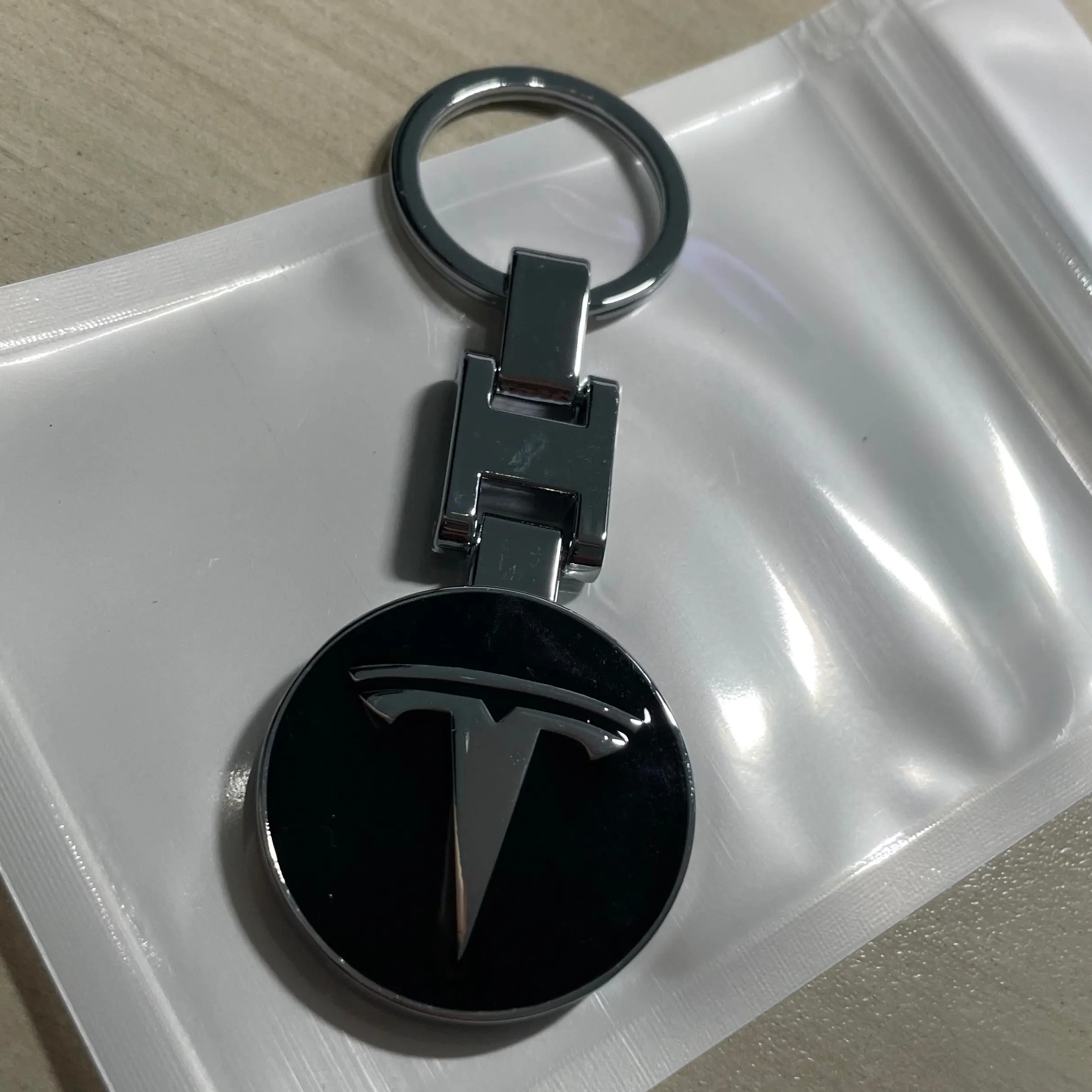 Tesla Logo Emblem Black Metal Double Sided KeyChain Keyring
