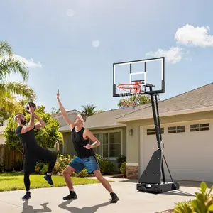 Basketball Hoop Outdoor Portable 54/44/52 Inch Shatterproof PC Backboard, 4.92-10FT Stepless Adjustable Height, Portable Basketball Hoop with Wheels for Backyard, Driveway and Court