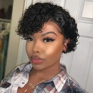 Cikana Hair Pixie Cut Deep Curly Human Hair Wigs Short Bob Wigs Wave Transparent 13x4x1 T part lace closure Wigs For Woman Brazilian 150%