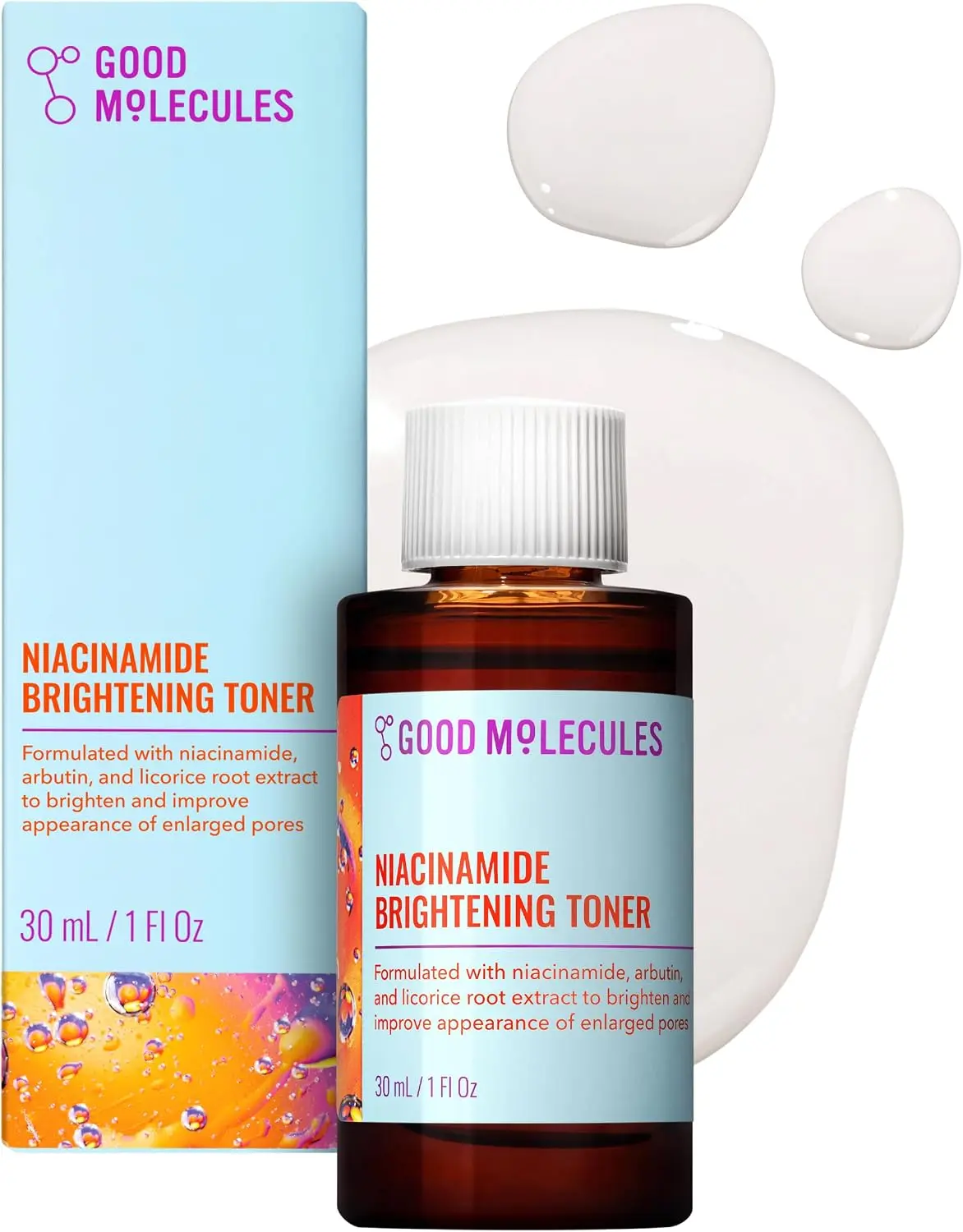 Good Molecules Niacinamide Brightening Toner, Travel Size, 1 fl oz | Brightens and evens the look of skin tone, refines texture, and minimizes the look of pores.