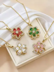 Rotatable Peony Crystal Necklace, Petal Pendant, 360° Rotating Design, Women Energy Jewelry, Stress Relief Gift