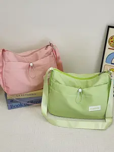 New Candy Color Nylon Crossbody Bag, Fashionable Versatile Small Fresh Drawstring Daily Commute Shoulder Bag, Stylish and Practical