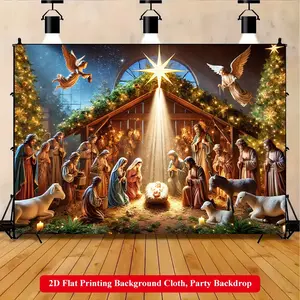 2D Flat Printing Backdrop Banner 1pc, The Birth Of Jesus Scene Vibrant Polyester Background Cloth for Family Party, Wedding, Birthday, Christmas, Thanksgiving, Fall, Entryway, Room Decorations, Easy to Set Up, Reusable