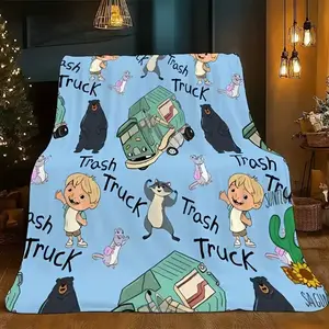 Trash Truck Flannel Blanket Adorable Animated Design Ultra Soft Skin Friendly Polyester Warm Cozy Lightweight Throw Blanket Perfect For Sofas Beds Offices Camping Travel All Seasons Gift Birthday Christmas For Kids Toddlers Boys
