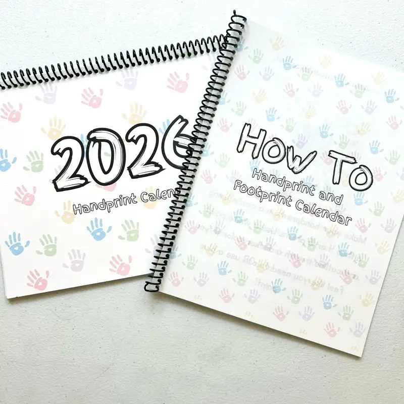 Handprint & Footprint Calendars 2026 NEW How To Guide Christmas Art Presents for Family Design on 110lb Cardstock Printed on 8.5x11 Paper Coil Bound L