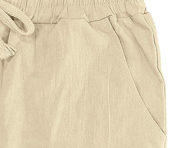 Men’s solid-color versatile drawstring casual pants, loose and breathable summer beach pants with pockets for vacations, comfortable cotton-linen fabric, cool and refreshing.
