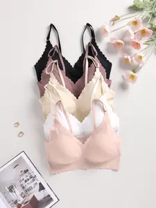 5 Pack Seamless Ice Silk V Neck Sleeping Bra, Wireless Buckleless Design, Moderate Support, All Seasons Wear, Multiple Colors Available