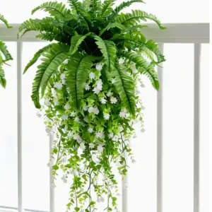 High-Quality Camellia Wall Hanging & Boston Fern Combo, Large Outdoor Artificial Greenery, No Maintenance, Perfect for Spring, Valentine's Day