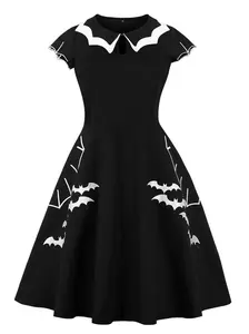 RETRO STAGE Lady's 1950s Halloween Embroidered Bat Collar Casual Dress - Cap Sleeve Womens Dresses for Summer, Women's Clothes