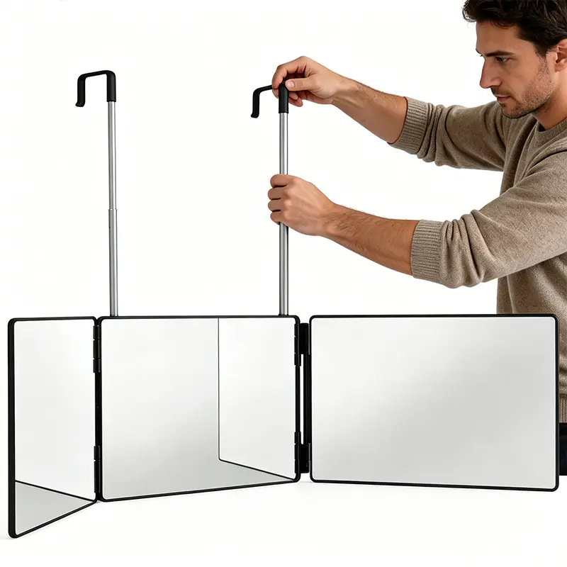 3 Way Mirror - Adjustable Tri-Fold Mirror for Self Hair Cutting, Shaving, Grooming, Makeup &lBraiding, 360 Degree Foding Barber Mirror for Men & Women, Portable Travel Mirror for Home & Salon