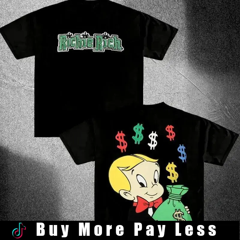 Funny Money Richie Rich T-Shirt – Cartoon Money Graphic Tee, Retro Y2K Streetwear, Trending Top