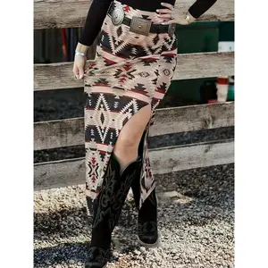 Vintage Pattern Slit Skirt