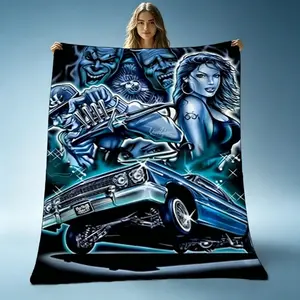 Viral Cozy Flannel Blanket Lowrider Car Art Print Throw Soft Warm Lightweight Plush Blanket for Adults Kids Sofa Bed Office Camping Home Decor Gift